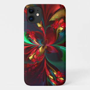 Modern Floral Abstract Art Red Green Pattern #11 iPhone 11 Case