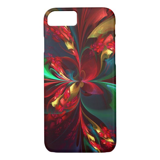 Modern Floral Abstract Art Red Green Pattern #11 Case-Mate iPhone Case (Back)