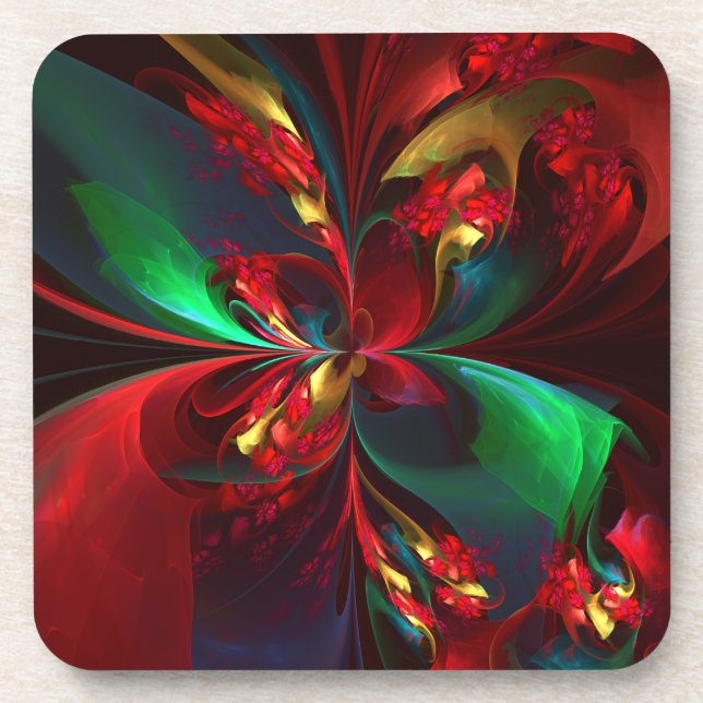 Modern Floral Abstract Art Red Green Pattern #11 Coaster (Front)