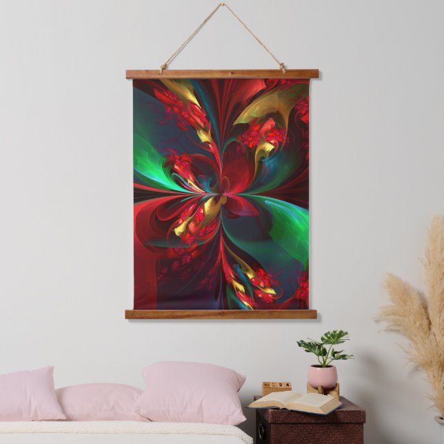 Modern Floral Abstract Art Red Green Pattern #11 Hanging Tapestry (Bedroom)