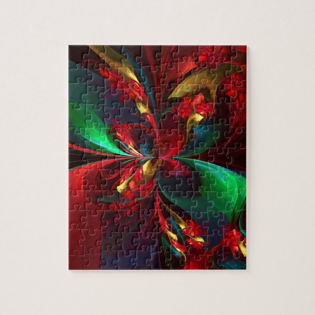 Modern Floral Abstract Art Red Green Pattern #11 Jigsaw Puzzle (Vertical)
