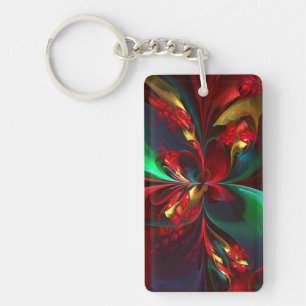 Modern Floral Abstract Art Red Green Pattern #11 Keychain