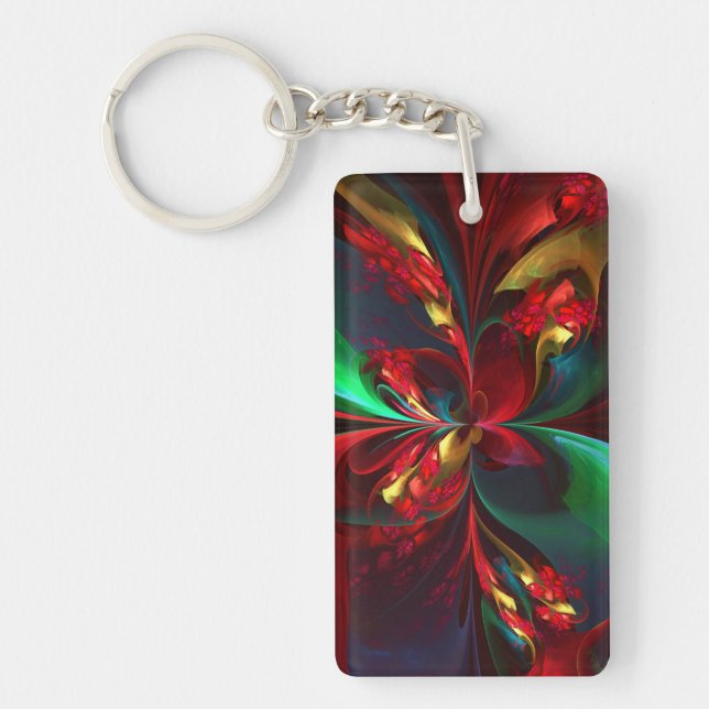 Modern Floral Abstract Art Red Green Pattern #11 Keychain (Front)