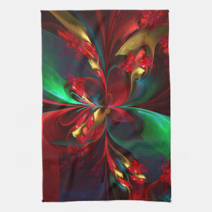 Modern Floral Abstract Art Red Green Pattern #11 Kitchen Towel