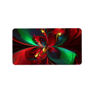 Modern Floral Abstract Art Red Green Pattern #11 Label