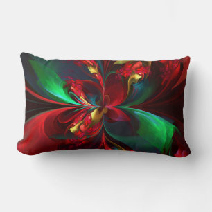 Modern Floral Abstract Art Red Green Pattern #11 Lumbar Pillow
