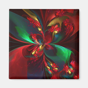 Modern Floral Abstract Art Red Green Pattern #11 Magnet