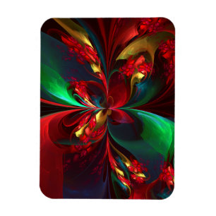 Modern Floral Abstract Art Red Green Pattern #11 Magnet