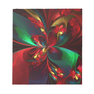 Modern Floral Abstract Art Red Green Pattern #11 Notepad