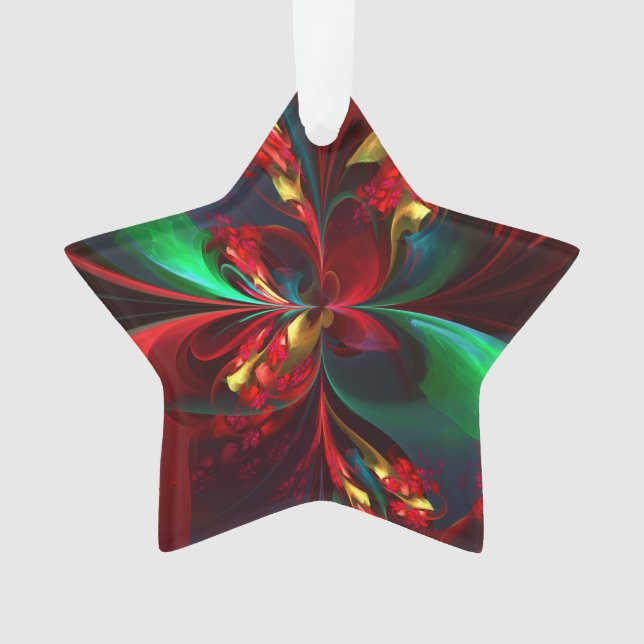 Modern Floral Abstract Art Red Green Pattern #11 Ornament (Front)