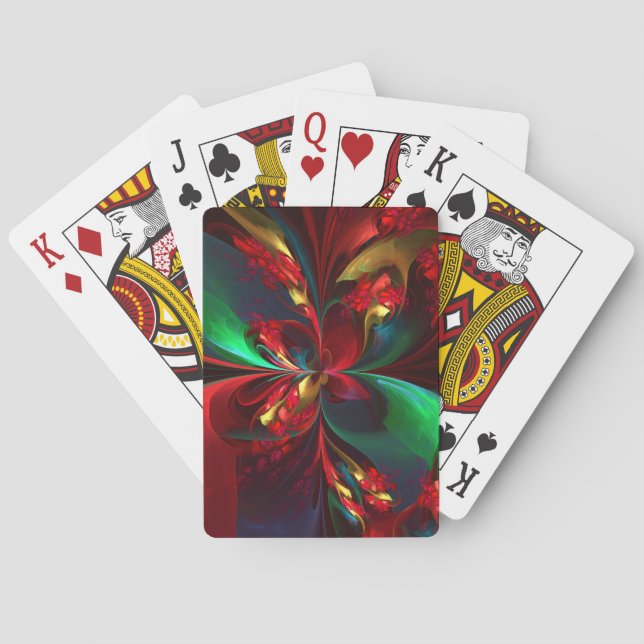 Modern Floral Abstract Art Red Green Pattern #11 Playing Cards (Back)