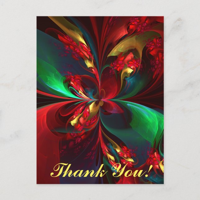 Modern Floral Abstract Art Red Green Pattern #11 Postcard (Front)