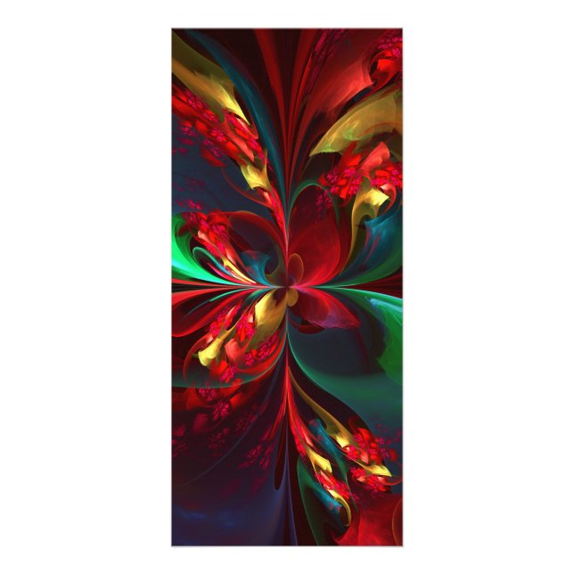Modern Floral Abstract Art Red Green Pattern #11 Rack Card (Front)
