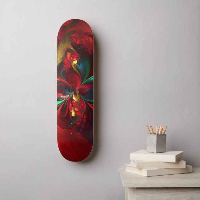 Modern Floral Abstract Art Red Green Pattern #11 Skateboard (Wall Art)