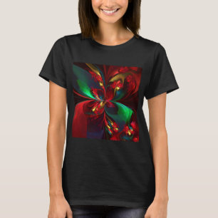 Modern Floral Abstract Art Red Green Pattern #11 T-Shirt
