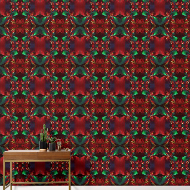 Modern Floral Abstract Art Red Green Pattern #11 Wallpaper (Hallway)