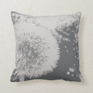 Modern floral abstract Dandelion flower grey white Throw Pillow