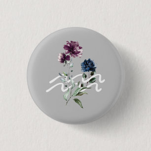 Modern Floral Aquarius Zodiac Sign 1 Inch Round Button