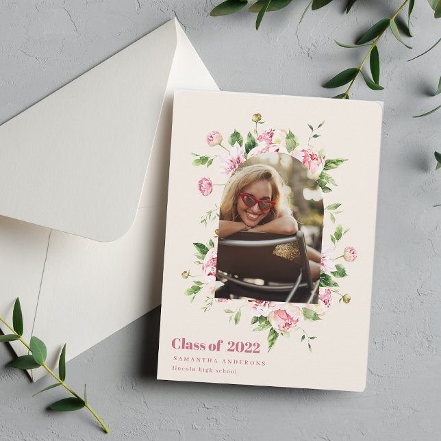 Modern Floral Arch Frame Graduate Photo Invitation (Creator Uploaded)