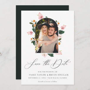 Modern Floral Arch Frame Save the Date Photo