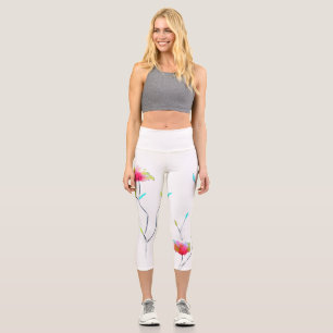 Modern floral arty colorful funky art capri leggings