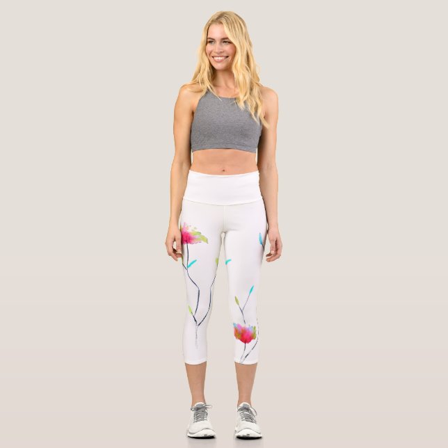 Modern floral arty colourful funky art capri leggings (Front)
