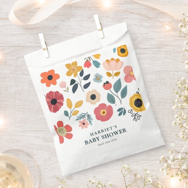Modern Floral Baby Shower Favour Bag (Clipped)