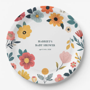 Modern Floral Baby Shower Paper Plate