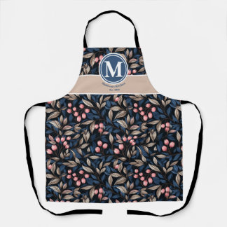 Modern Floral Berries Unisex Neutral Blue Pink Apron