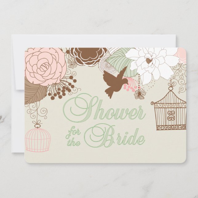 Modern Floral Birdcage Shower Invitation (Front)