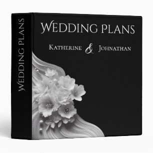 Modern Floral Black and White Wedding Binder
