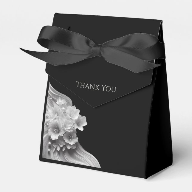Modern Floral Black and White Wedding Favor Box (Front Side)