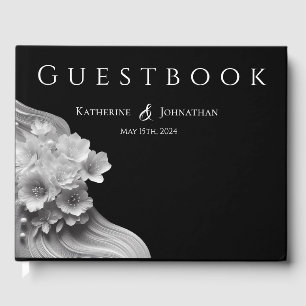 Modern Floral Black and White Wedding Guest Book