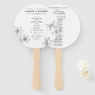 Modern Floral Black and White Wedding  Program Hand Fan