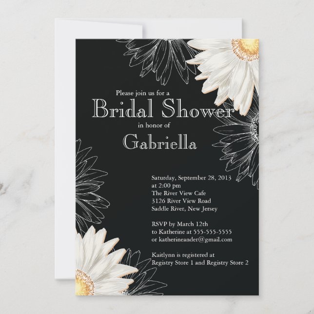 Modern Floral Black White Daisy Bridal Shower Invitation (Front)