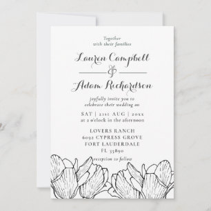 Modern Floral Black & White  Wedding Invitation