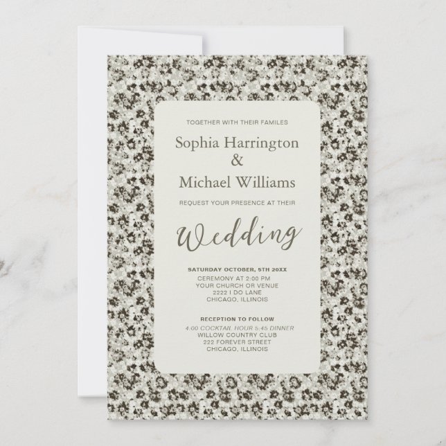 Modern Floral Black & White Wedding Invite QR Code (Front)