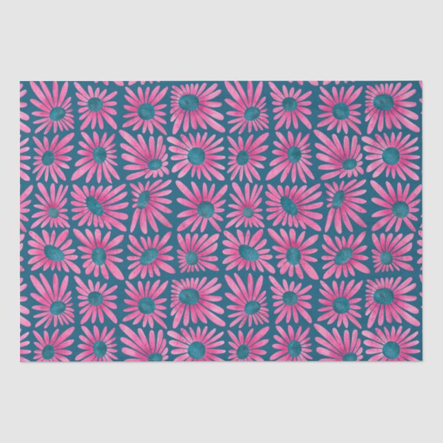 Modern floral block print pink daisy tissue paper (Front)