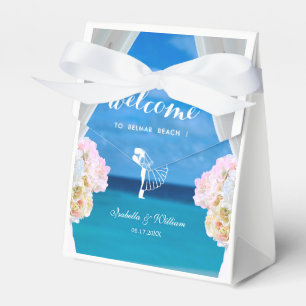 Modern Floral Blue Ocean Beach Wedding Favor Box