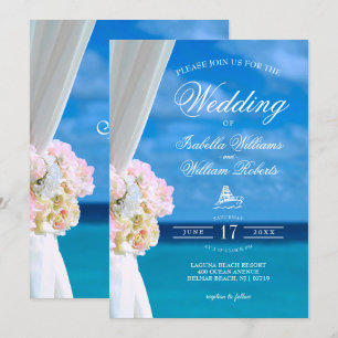 Modern Floral Blue Ocean Beach Wedding Invitation
