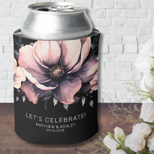Modern Floral Blush Pink Elegant Wedding Can Cooler