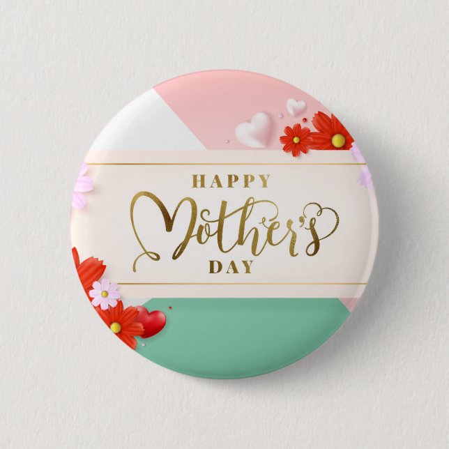 Modern Floral Blush Pink Green White Gold 2 Inch Round Button (Front)