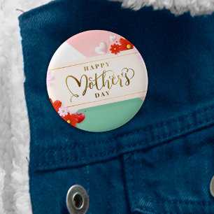 Modern Floral Blush Pink Green White Gold 2 Inch Round Button