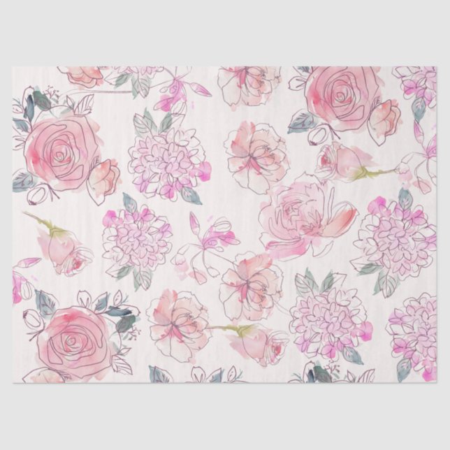 Modern Floral Blush Pink Rose Watercolor Tissue Paper (Front)