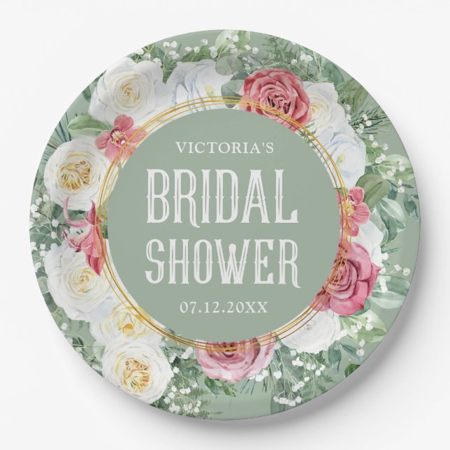 Modern Floral Boho Bridal Shower Decorative Paper Plate (Front)