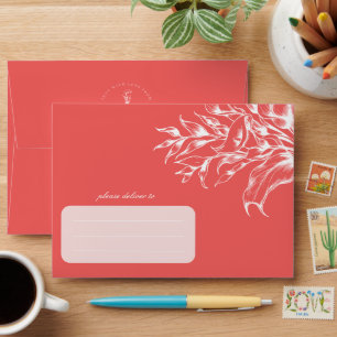 Modern Floral Boho Calla Lily Coral Wedding Envelope