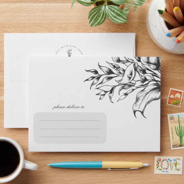 Modern Floral Boho Calla Lily White Wedding Envelope (Desk)
