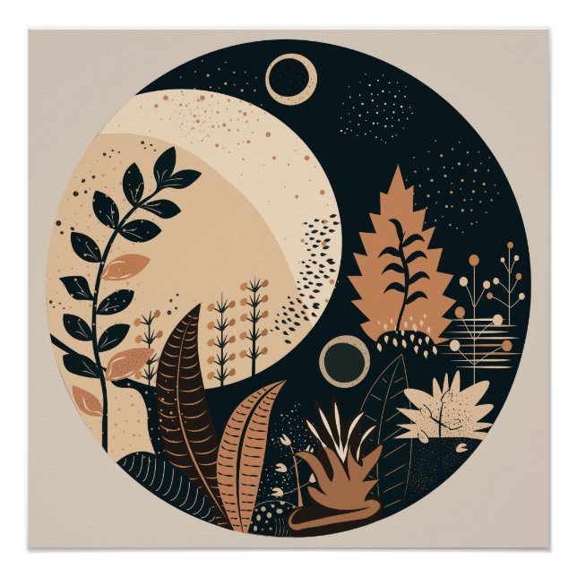 Modern Floral Boho Moon Printable Poster (Front)