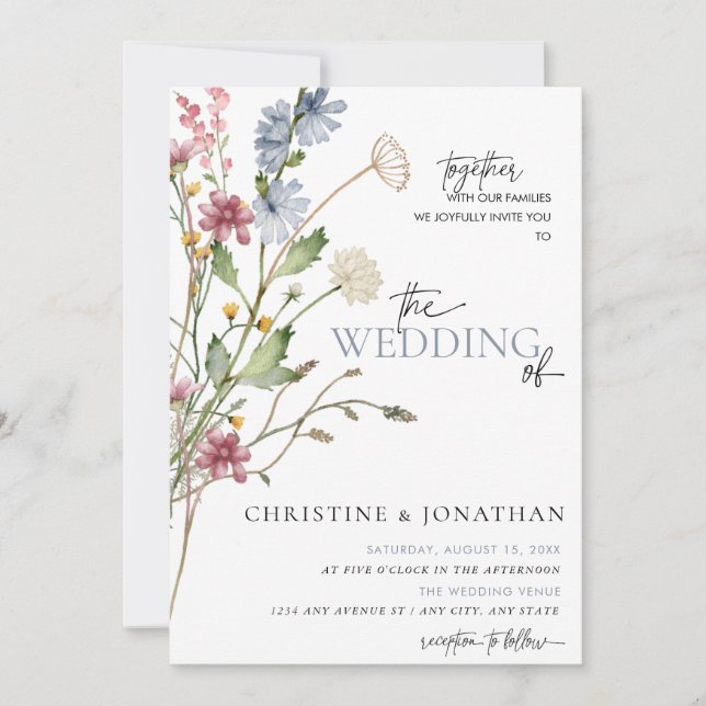 Modern Floral Boho | Wildflower Wedding  Invitation (Front)