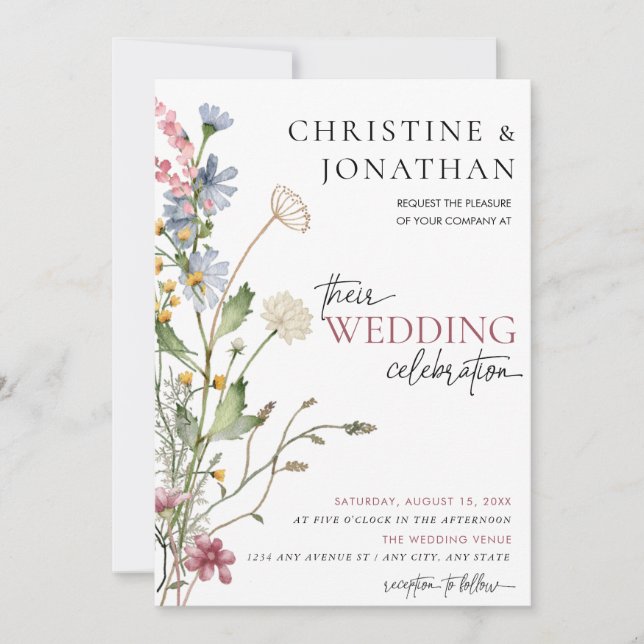 Modern Floral Boho | Wildflower Wedding  Invitation (Front)